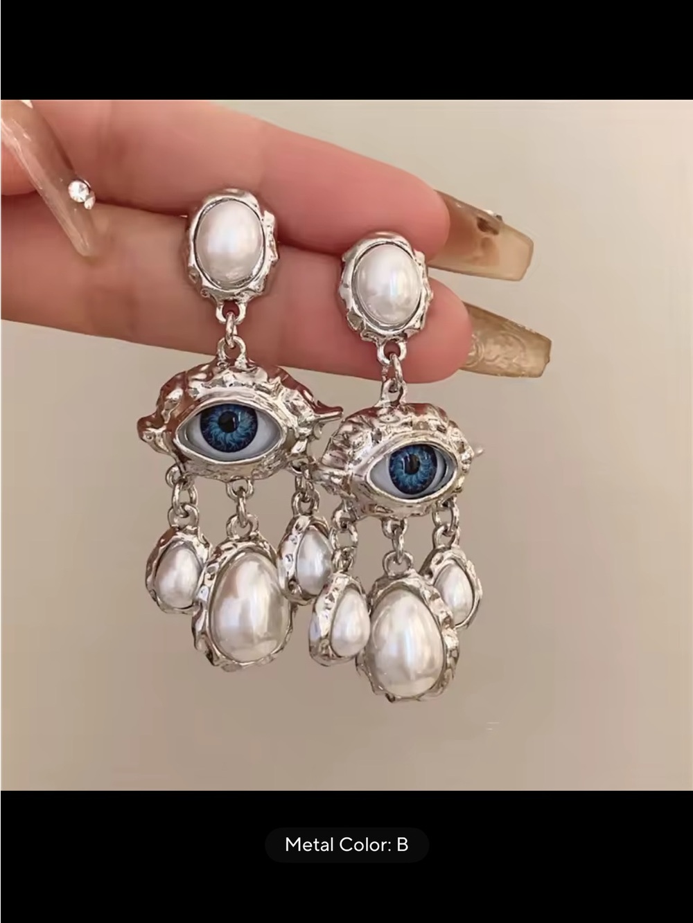 Silver Pearl & Blue Eye Dangle Earrings - Designer Women Jewelry